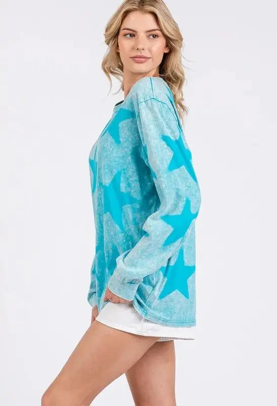 SAGE + FIG Mineral Wash Star Pattern T-Shirt for Trendy Style - Love Salve